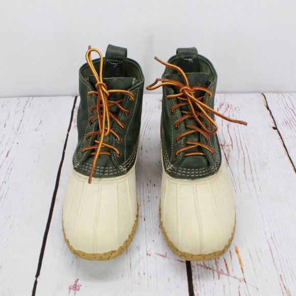 LL Bean 6" Green White Leather Unlined Gumshoe Ankle Duck Boots Size M 8 L 10 - Picture 5 of 9